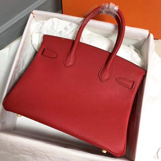 Hermes女包 愛馬仕Birkin Hermes鉑金包 togo小牛皮 國旗紅 蠟線半手工縫製  am1711